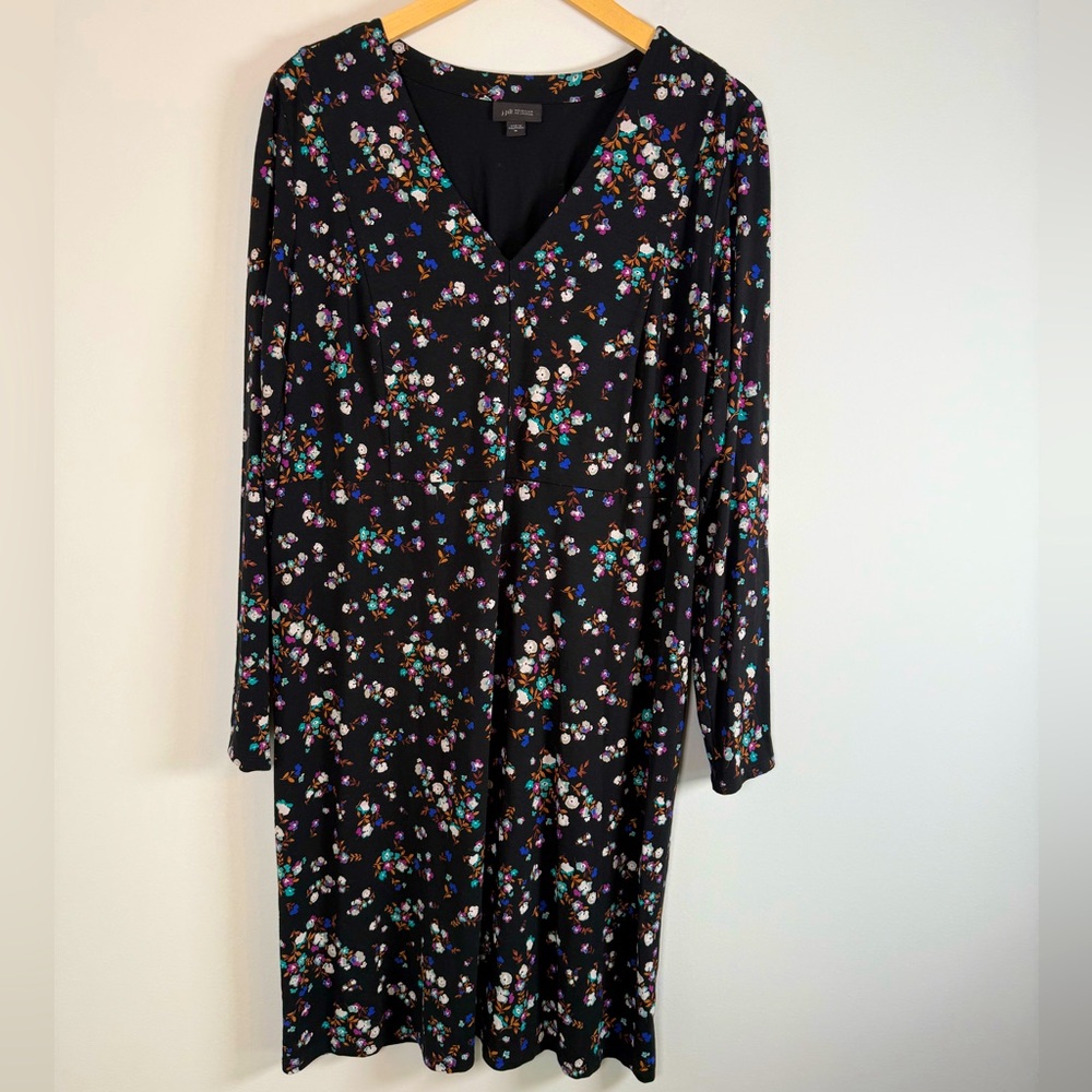 J. Jill Micro Ditsy Floral Print Soft Stretchy Jersey Knit Midi Dress Medium